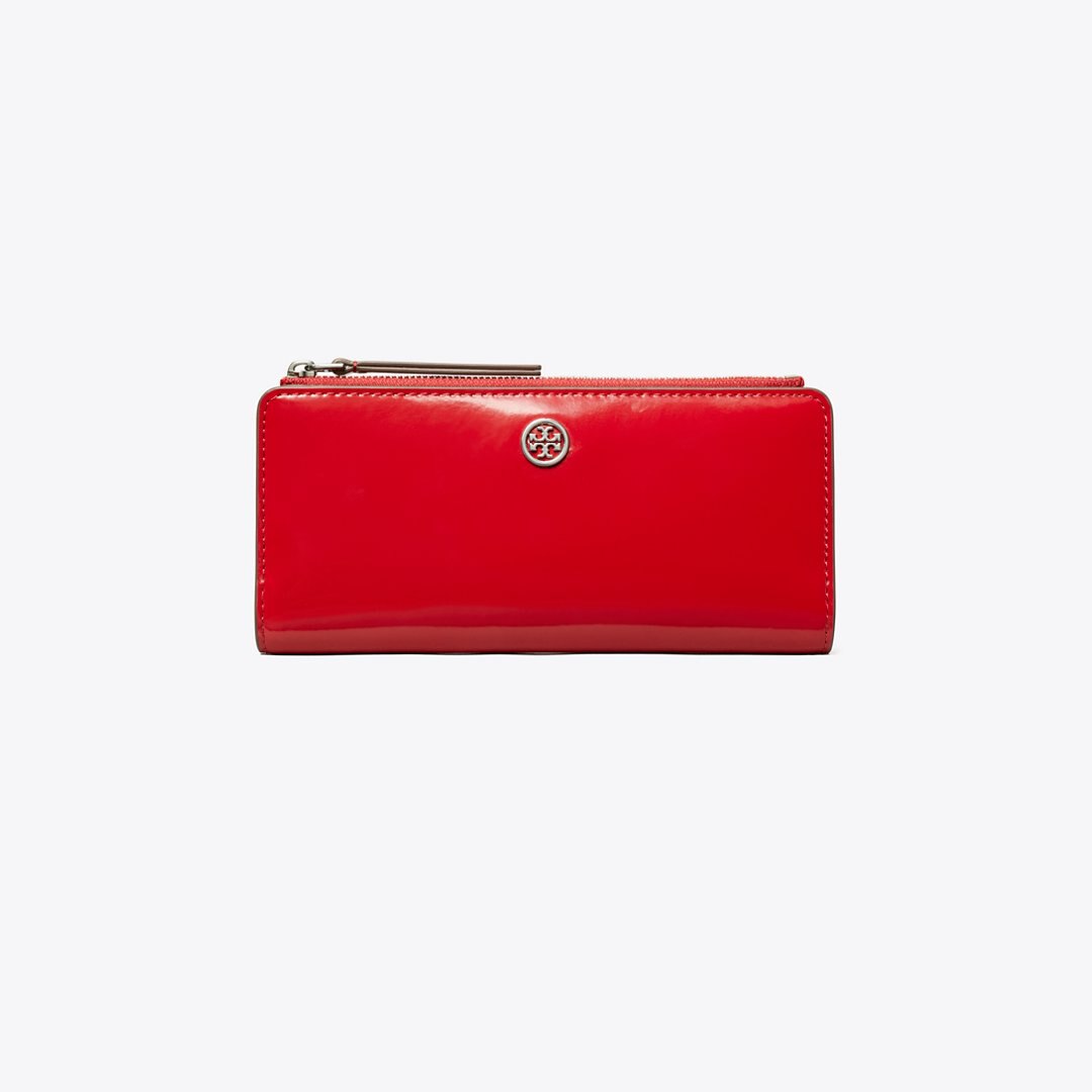 Tory Burch Robinson Spazzolato Zip Slim Wallet Red Sky