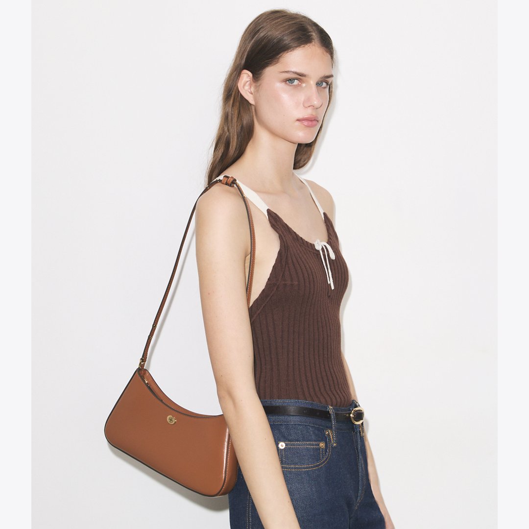 Tory Burch Robinson Zip Top Shoulder Bag Aged Tan