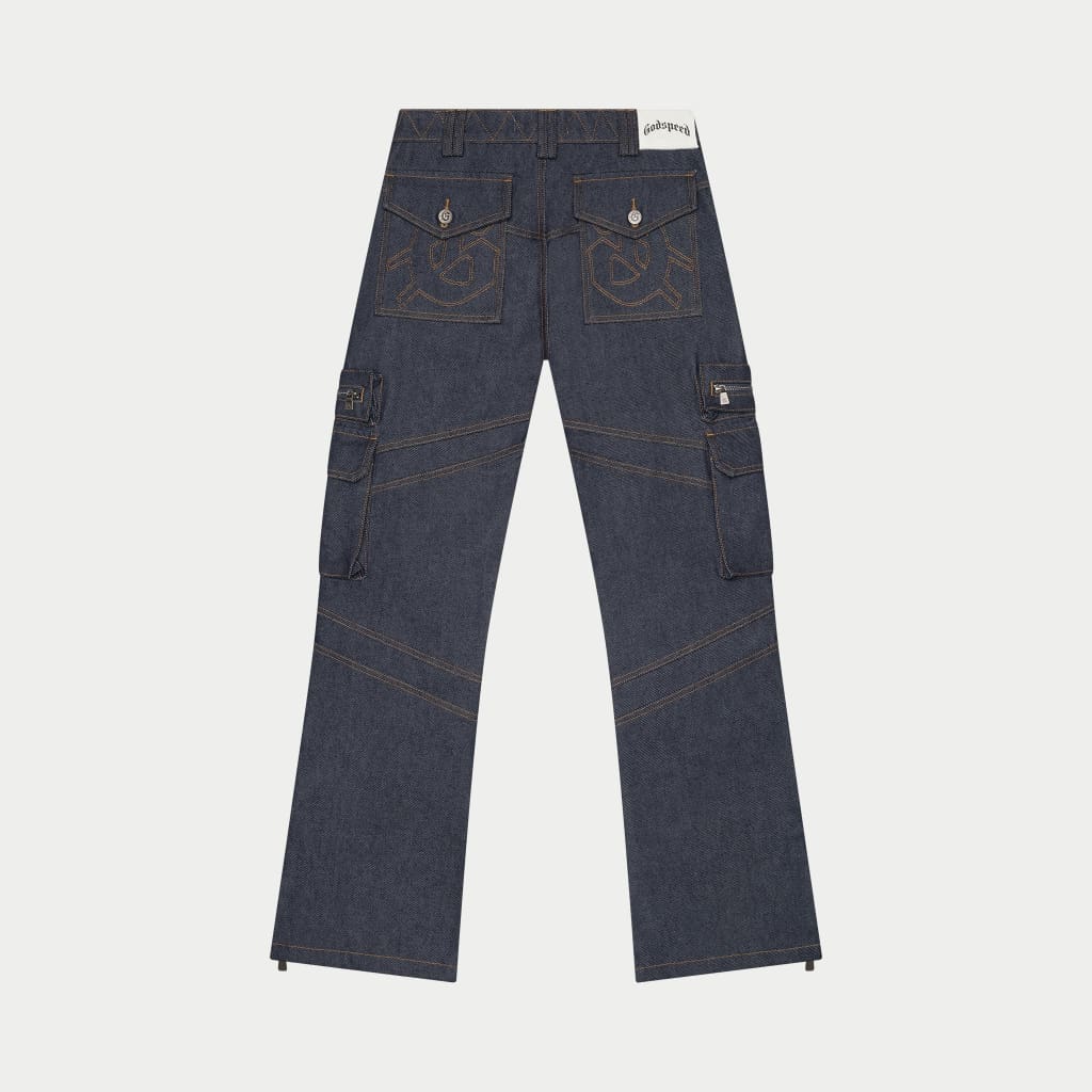 Godspeed Rockstar Flare Cargo Denim (Raw Blue)