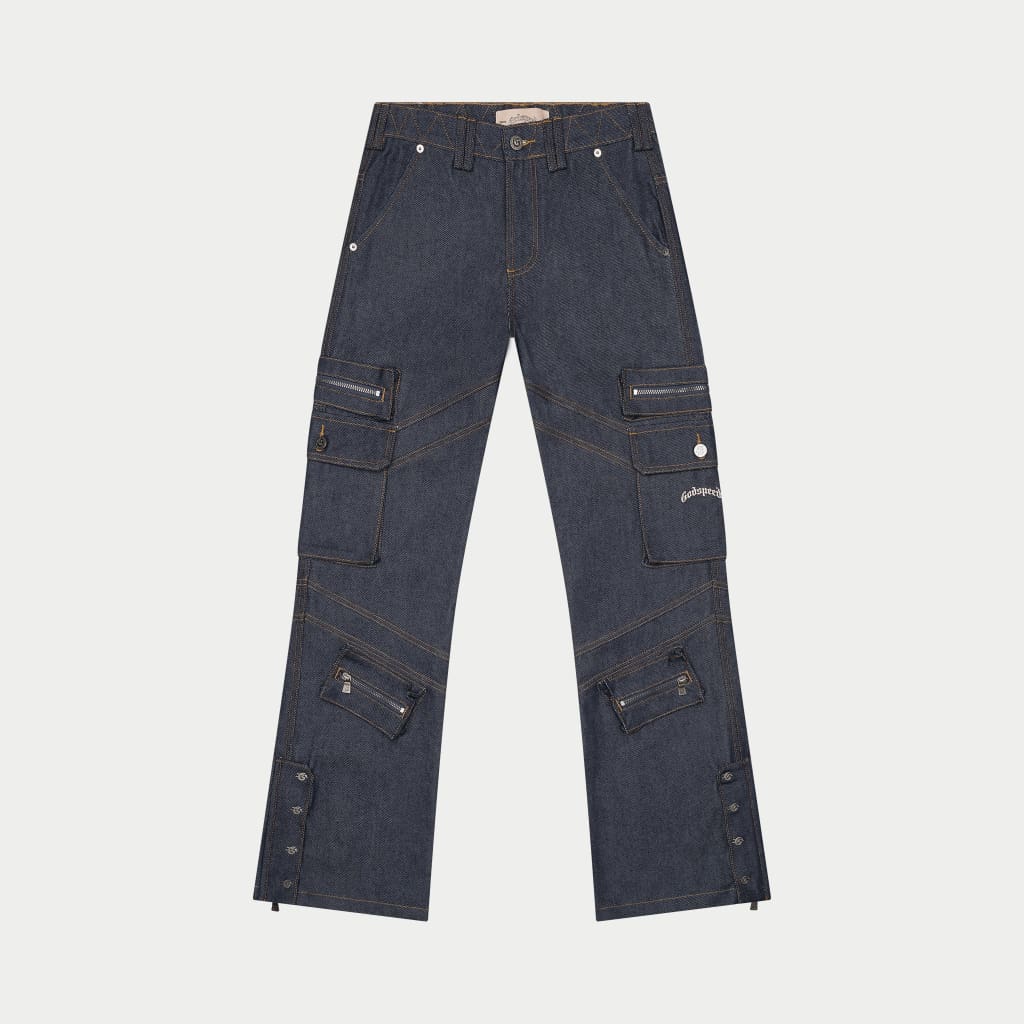 Godspeed Rockstar Flare Cargo Denim (Raw Blue)