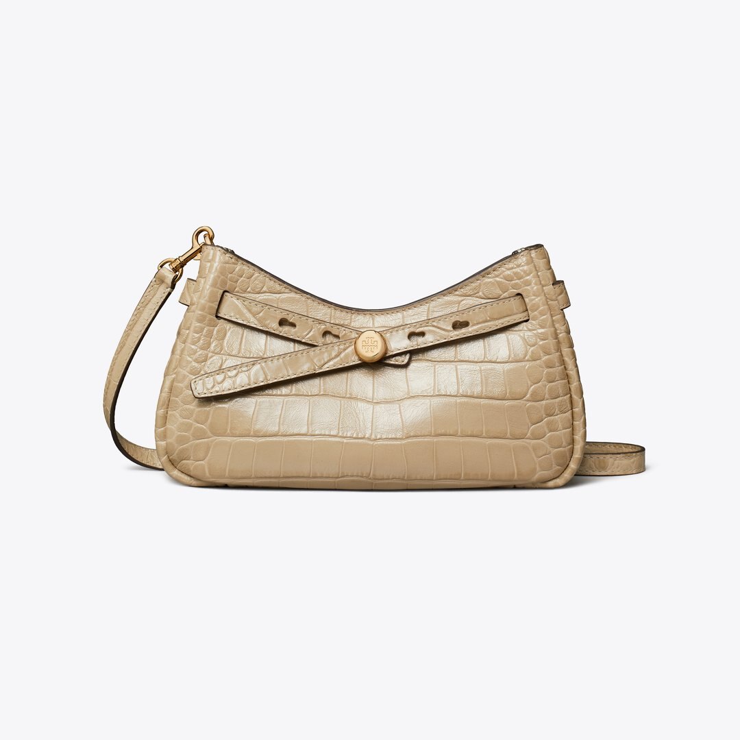 Tory Burch Romy Croc-Embossed Zip Top Crossbody Bag Light Hickory