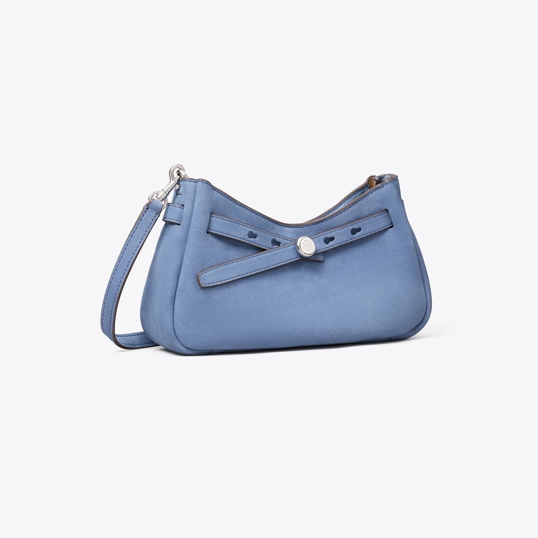 Tory Burch Romy Nubuck Zip-Top Crossbody Bag Soft Blue