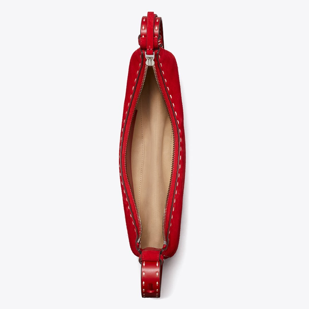 Tory Burch Romy Suede Half Moon Bag Toucan Red