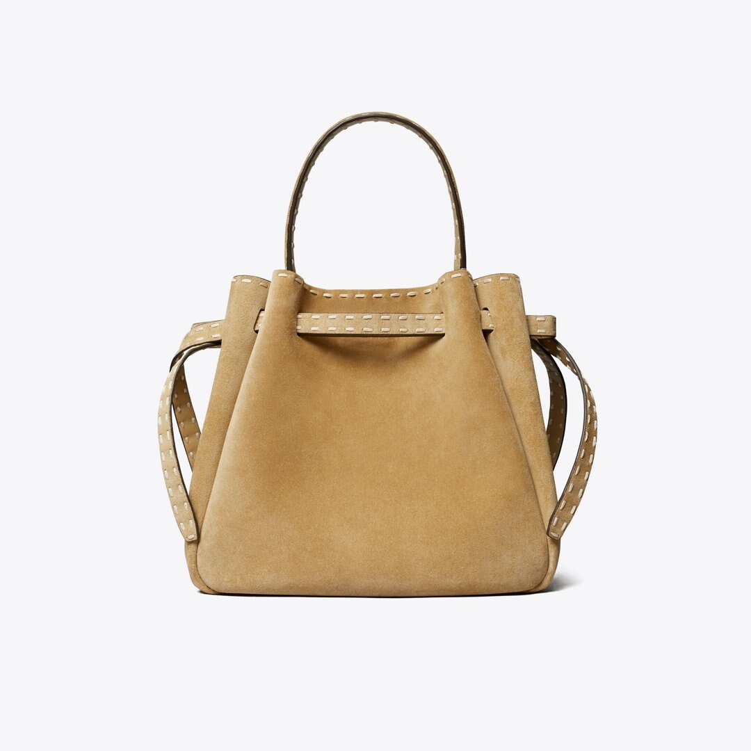 Tory Burch Romy Suede Pick Stitch Bucket Bag Butter
