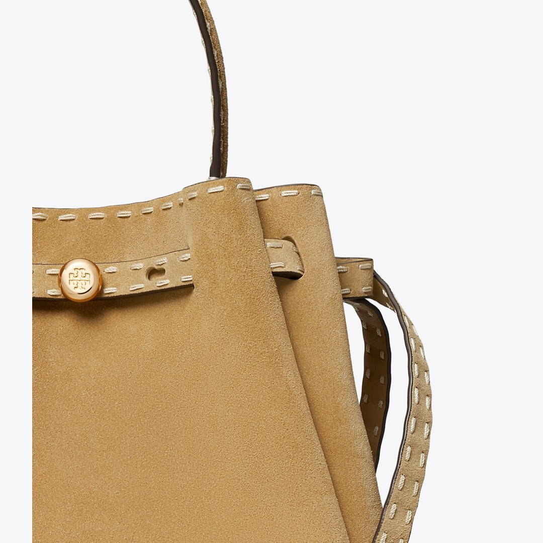 Tory Burch Romy Suede Pick Stitch Bucket Bag Butter
