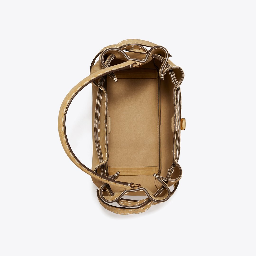 Tory Burch Romy Suede Pick Stitch Bucket Bag Butter