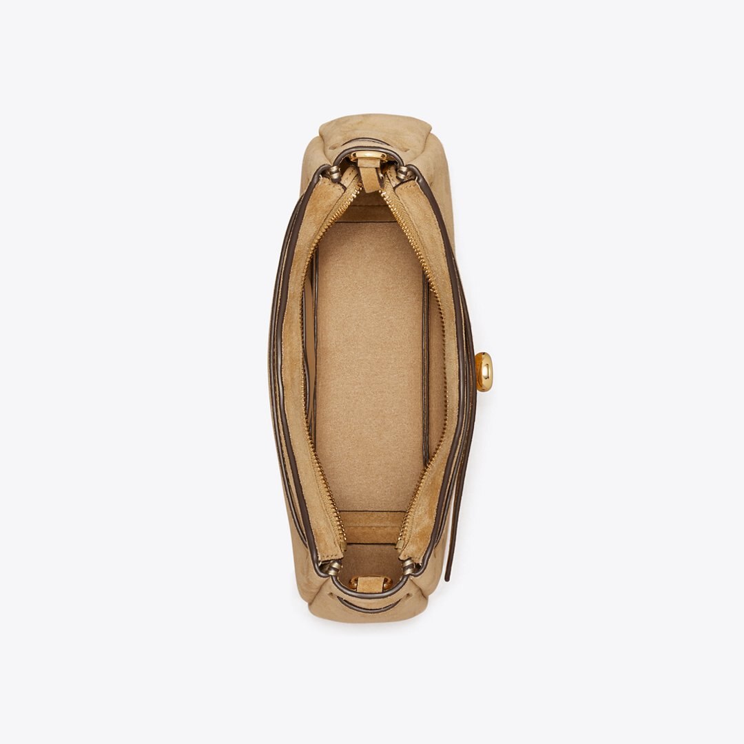 Tory Burch Romy Suede Zip Top Crossbody Bag Butter