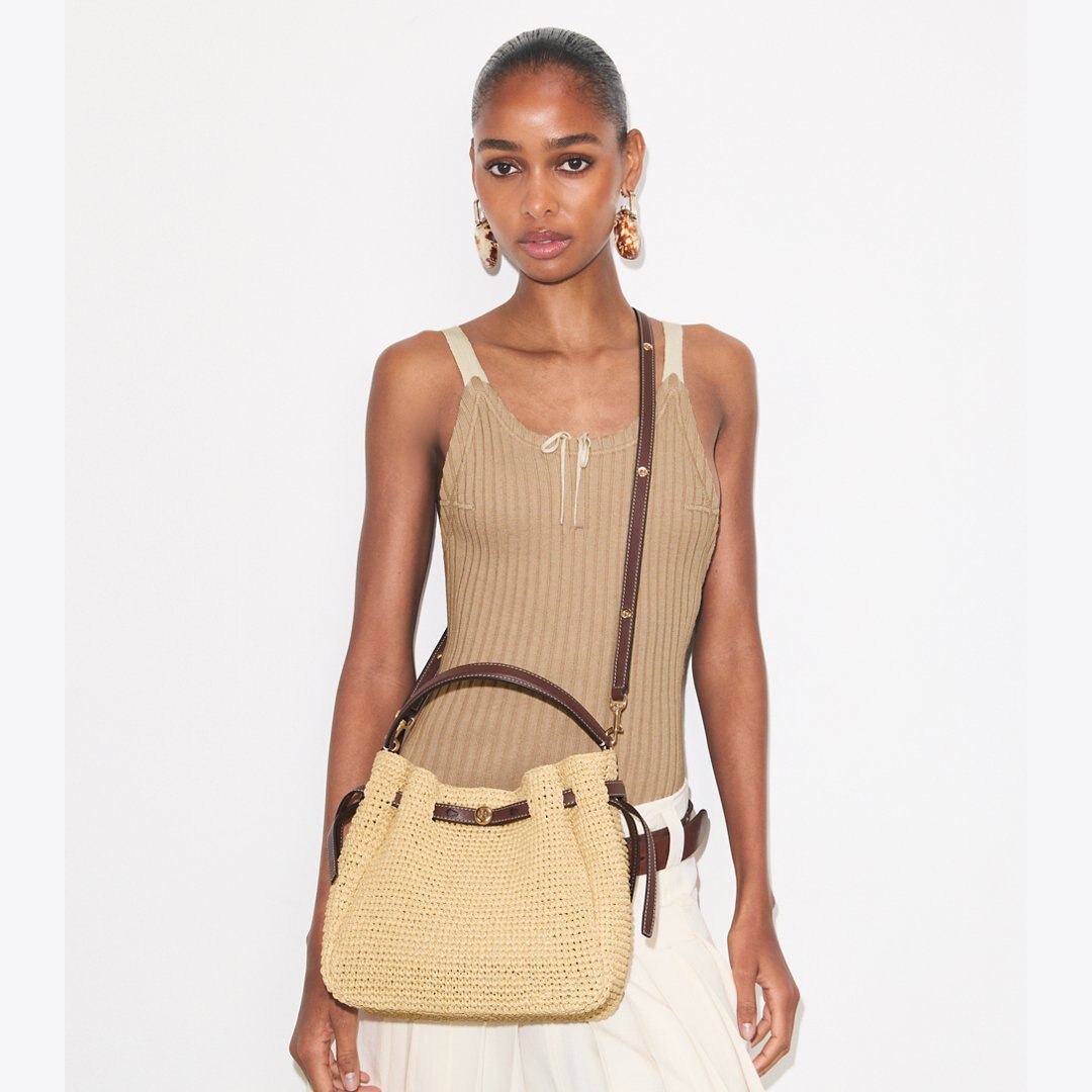 Tory Burch Romy Woven Bucket Bag Natural