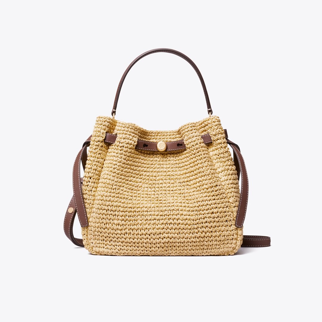 Tory Burch Romy Woven Bucket Bag Natural