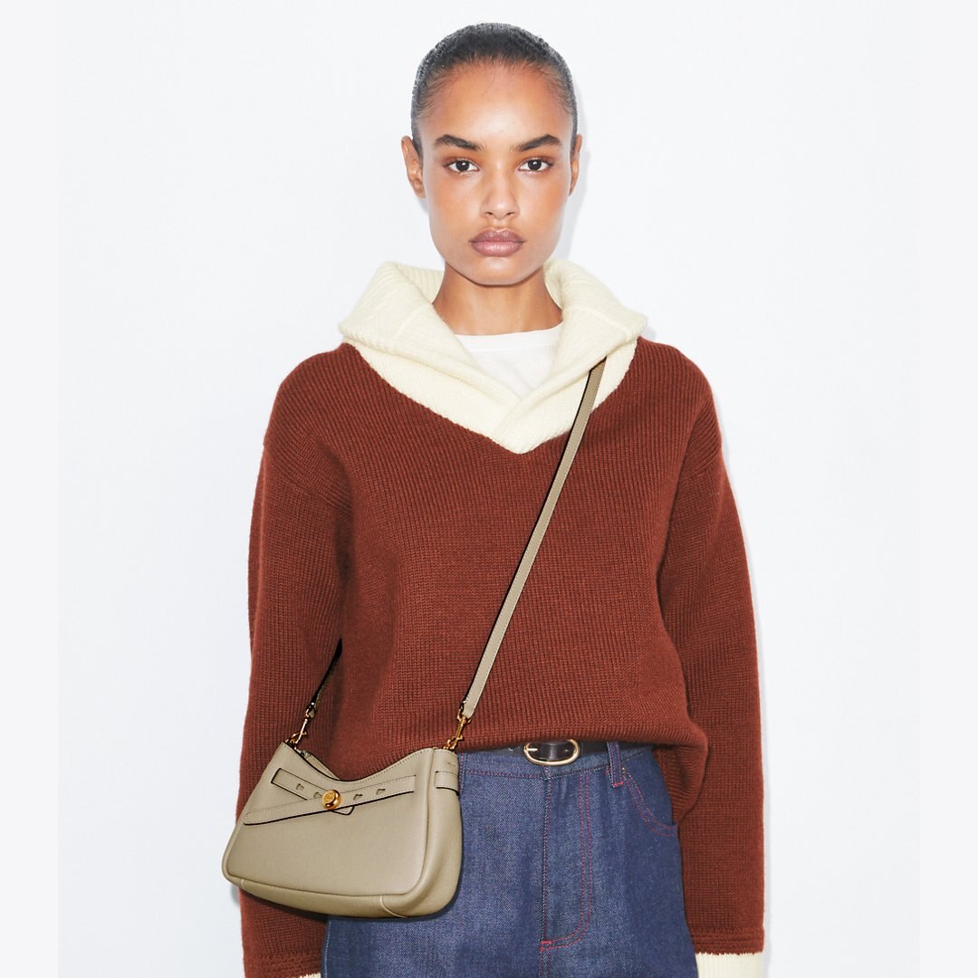Tory Burch Romy Zip Top Crossbody Soft Cement