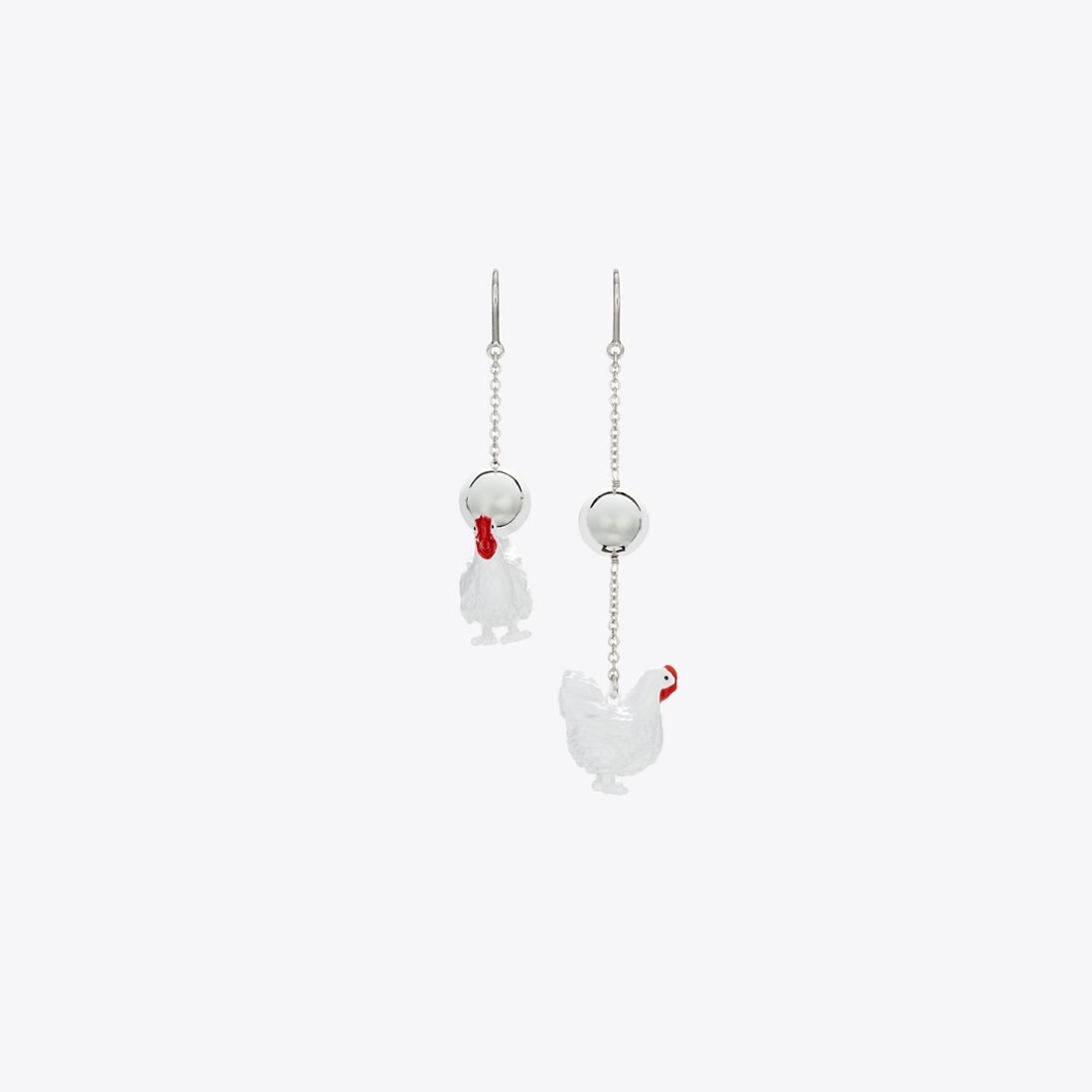 Tory Burch Runway Chicken Earrings White