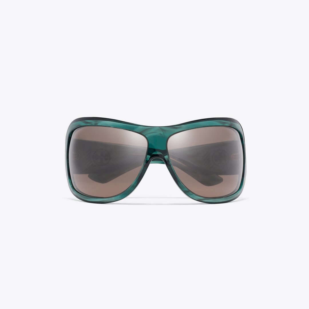 Tory Burch Runway Wrap Sunglasses STRIATED GREEN/BROWN
