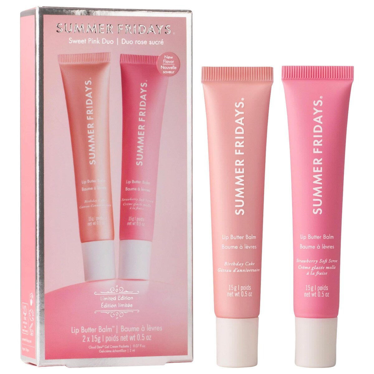 Summer Fridays Sweet Pink Duo with Birthday Cake + Strawberry Soft Serve Lip Butter Balm