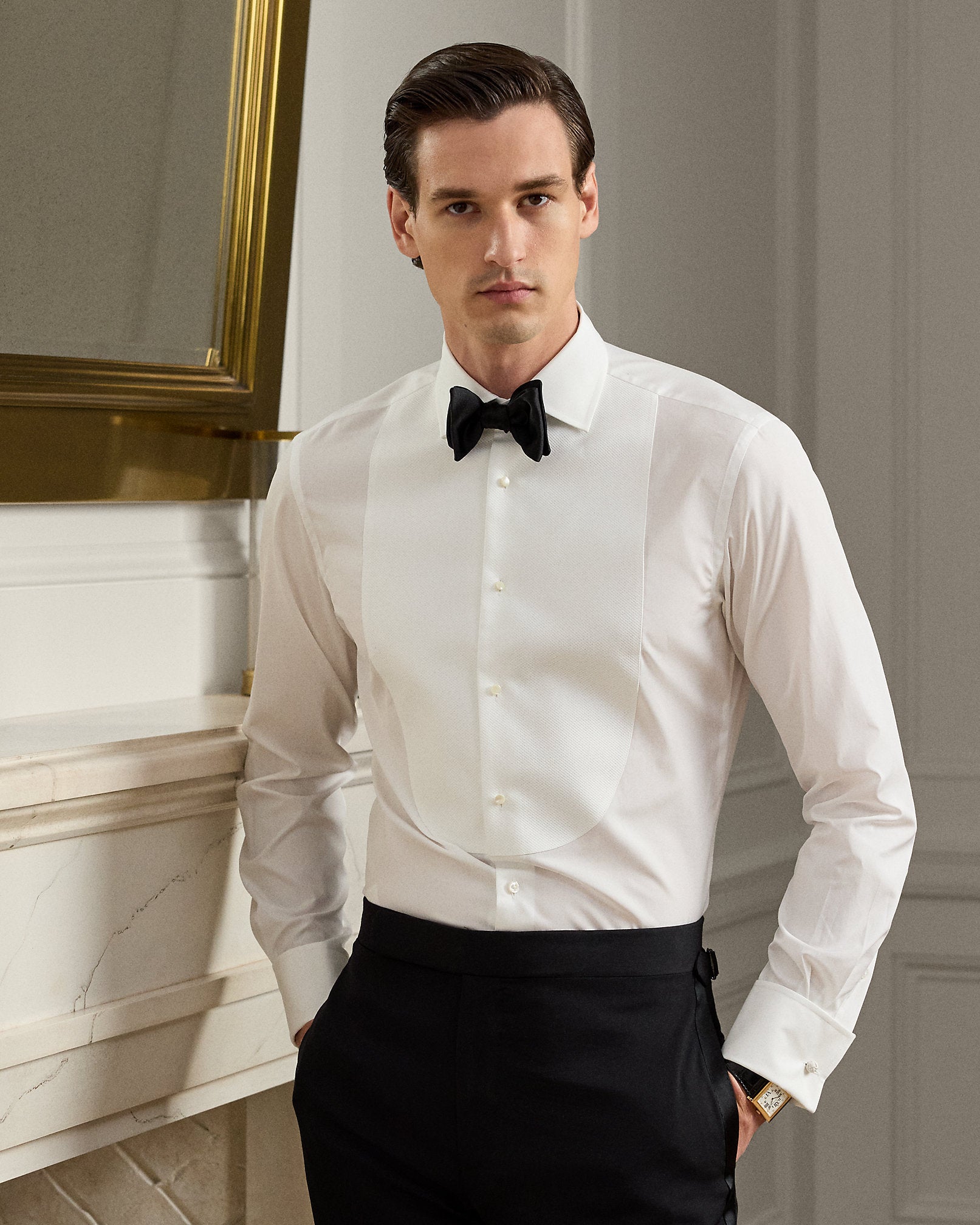 Ralph Lauren PiquéBib French Cuff Tuxedo Shirt