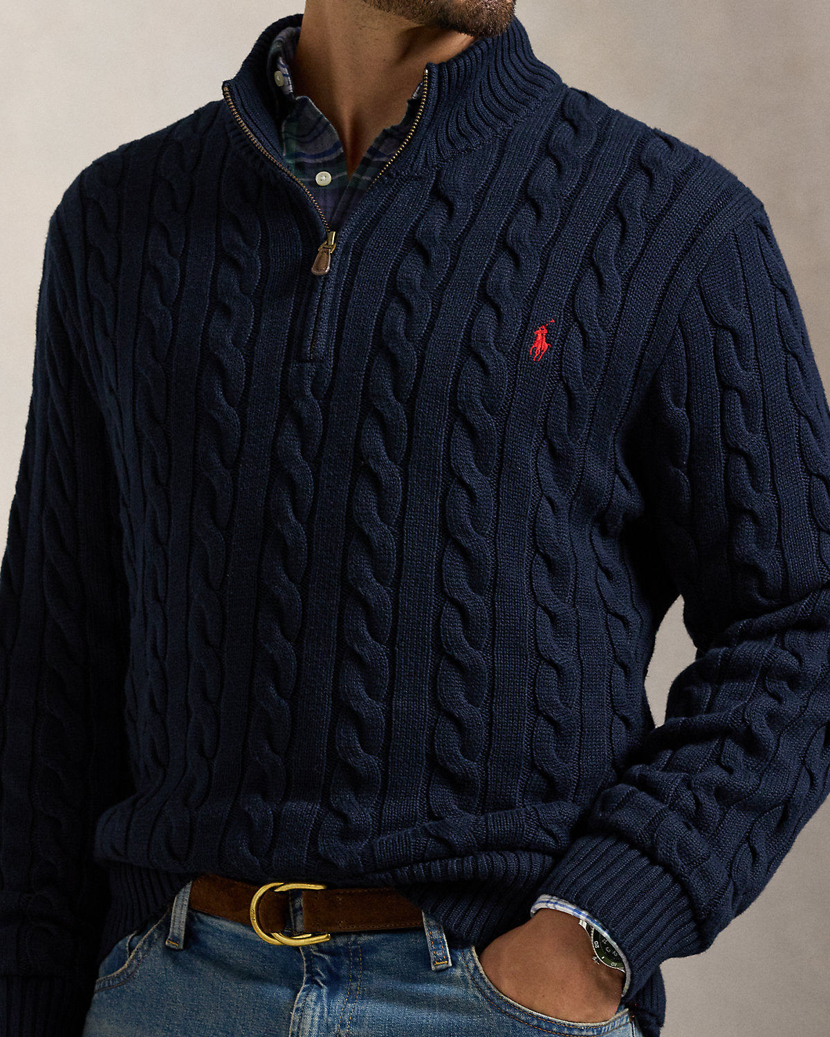 Ralph Lauren CableKnit Cotton QuarterZip Sweater
