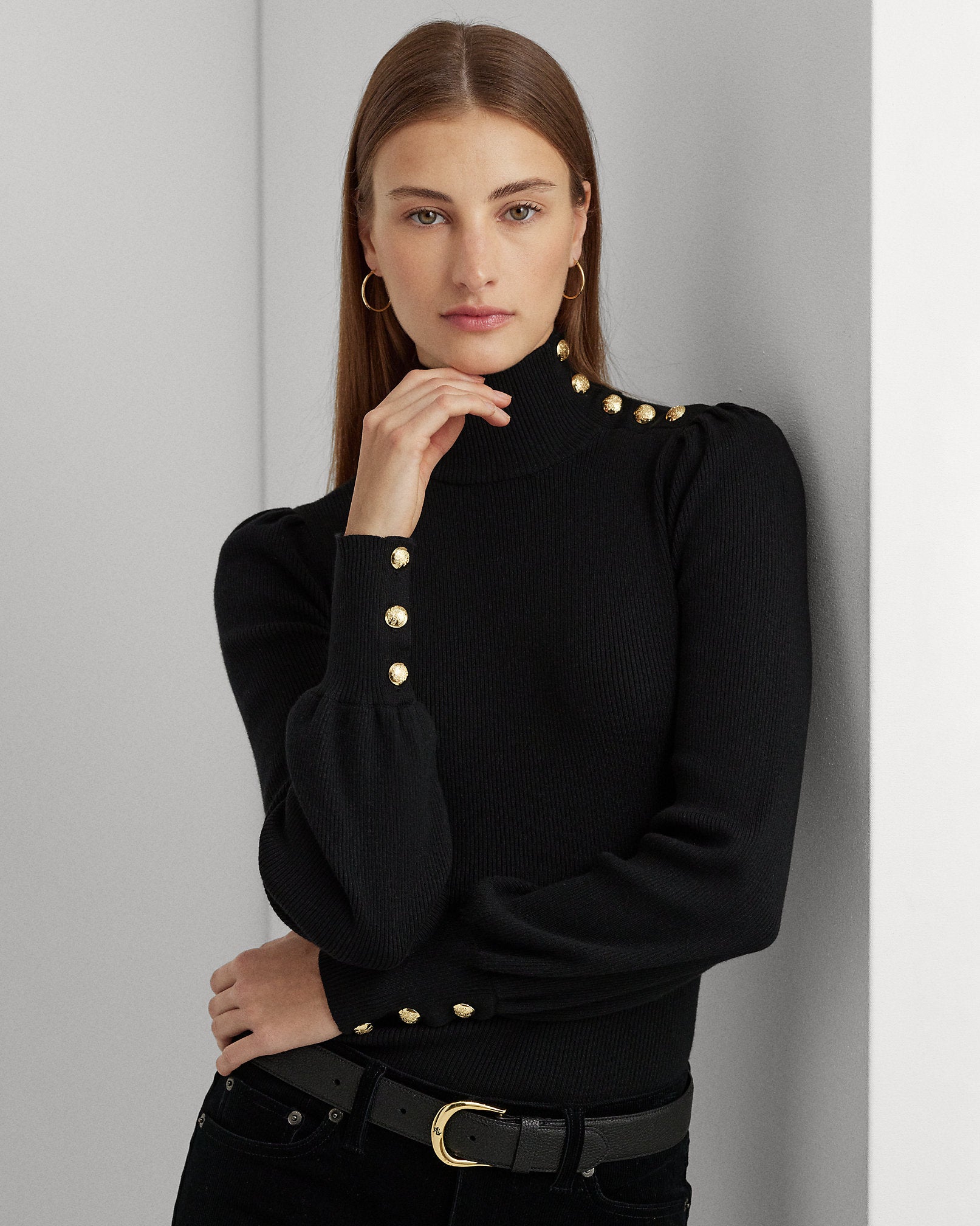 Ralph Lauren ButtonTrim Mockneck Sweater