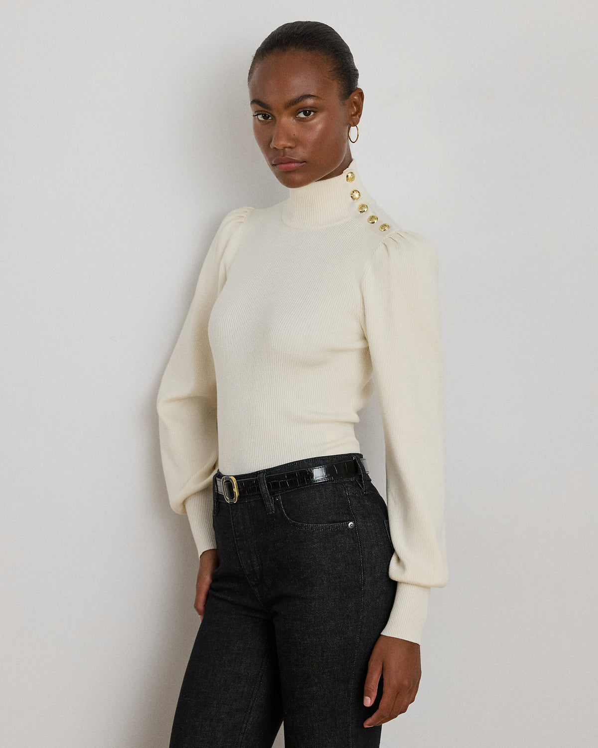 Ralph Lauren ButtonTrim Mockneck Sweater