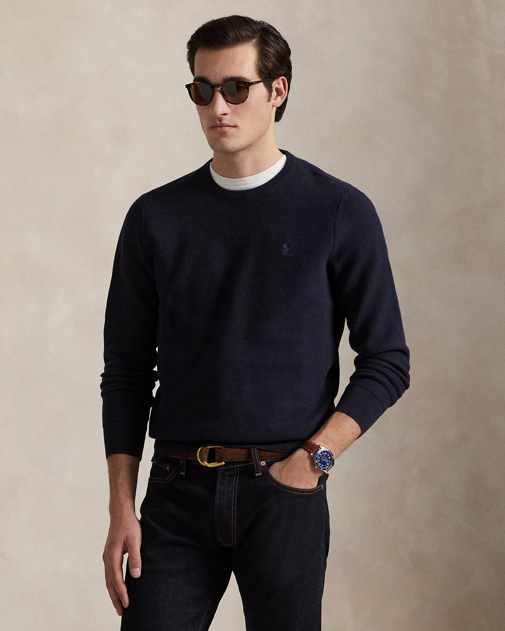 Ralph Lauren MeshKnit Cotton Crewneck Sweater