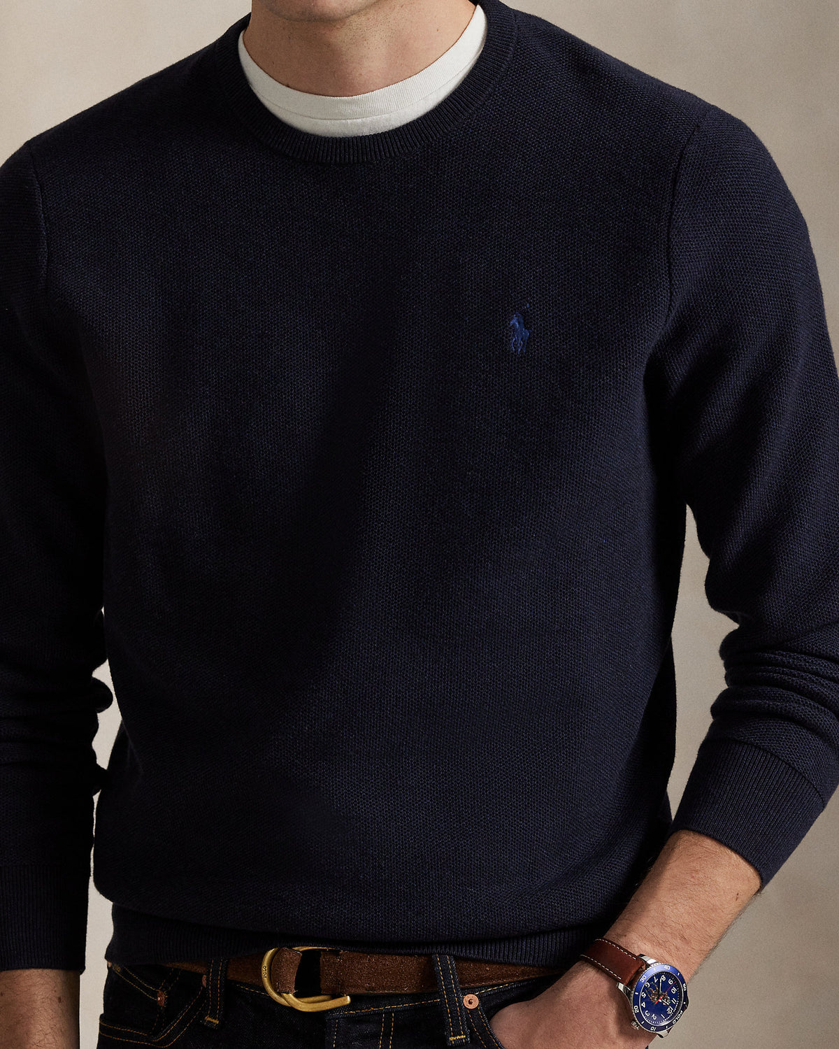 Ralph Lauren MeshKnit Cotton Crewneck Sweater
