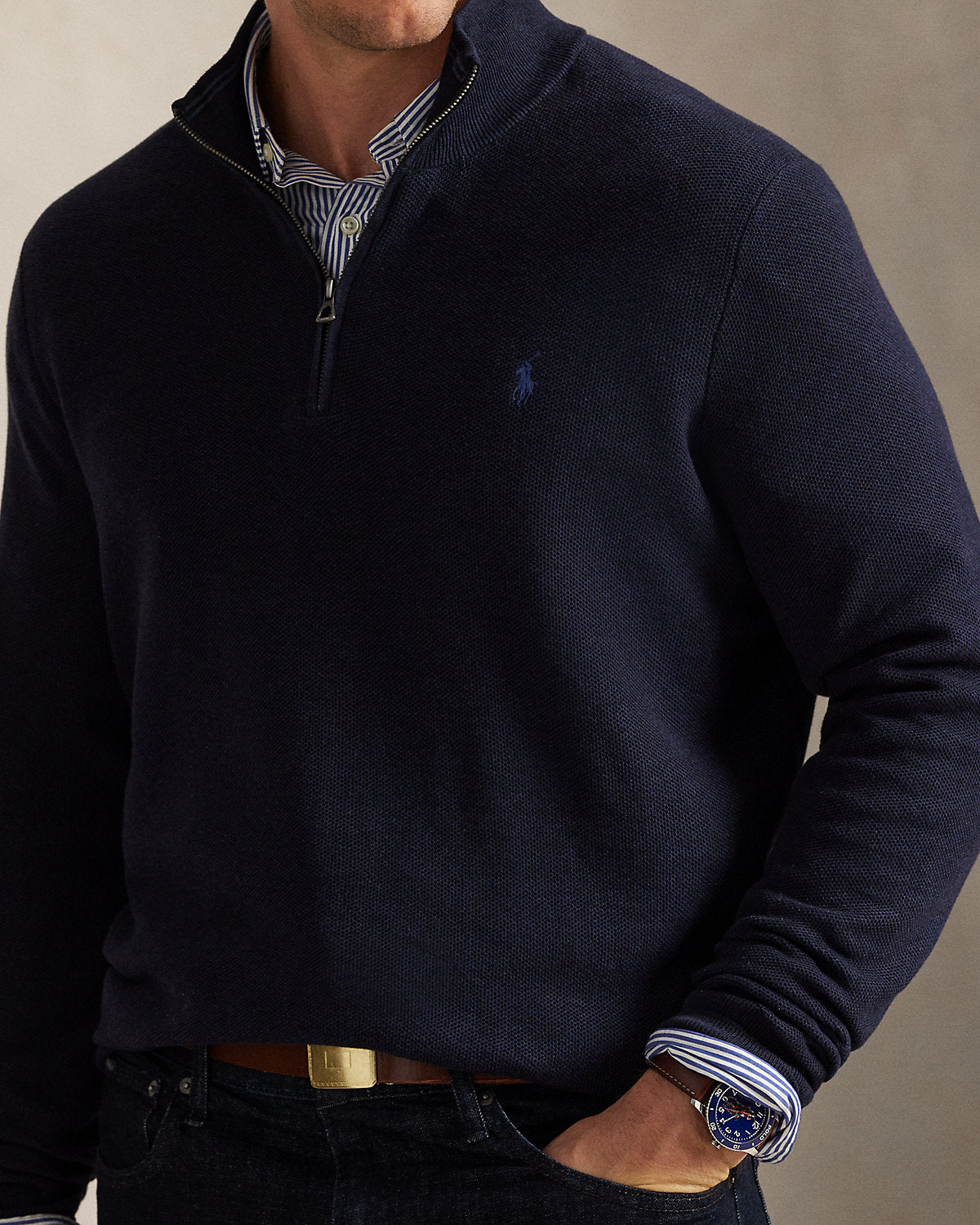 Ralph Lauren MeshKnit Cotton QuarterZip Sweater