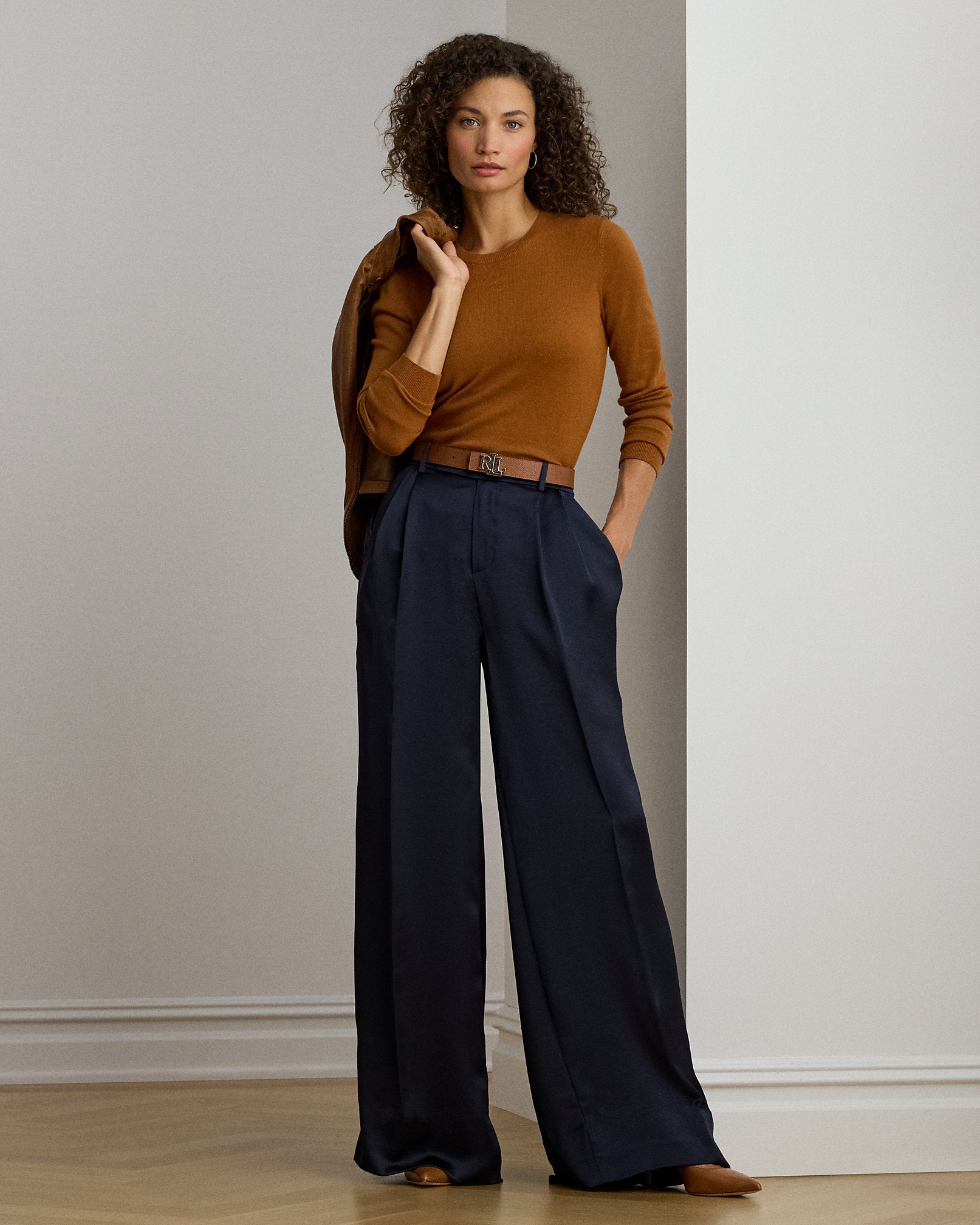 Ralph Lauren Pleated Satin Charmeuse WideLeg Pant
