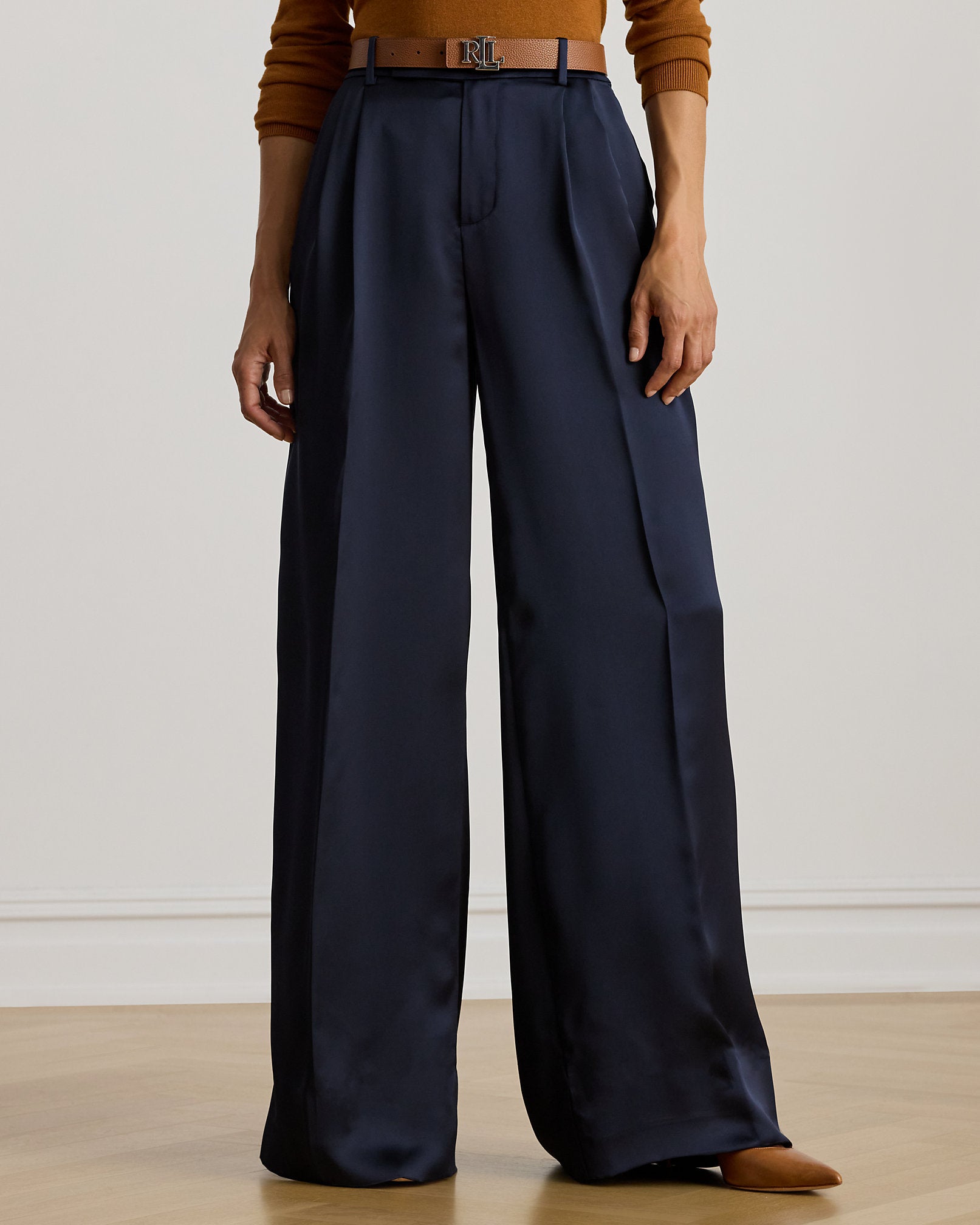Ralph Lauren Pleated Satin Charmeuse WideLeg Pant