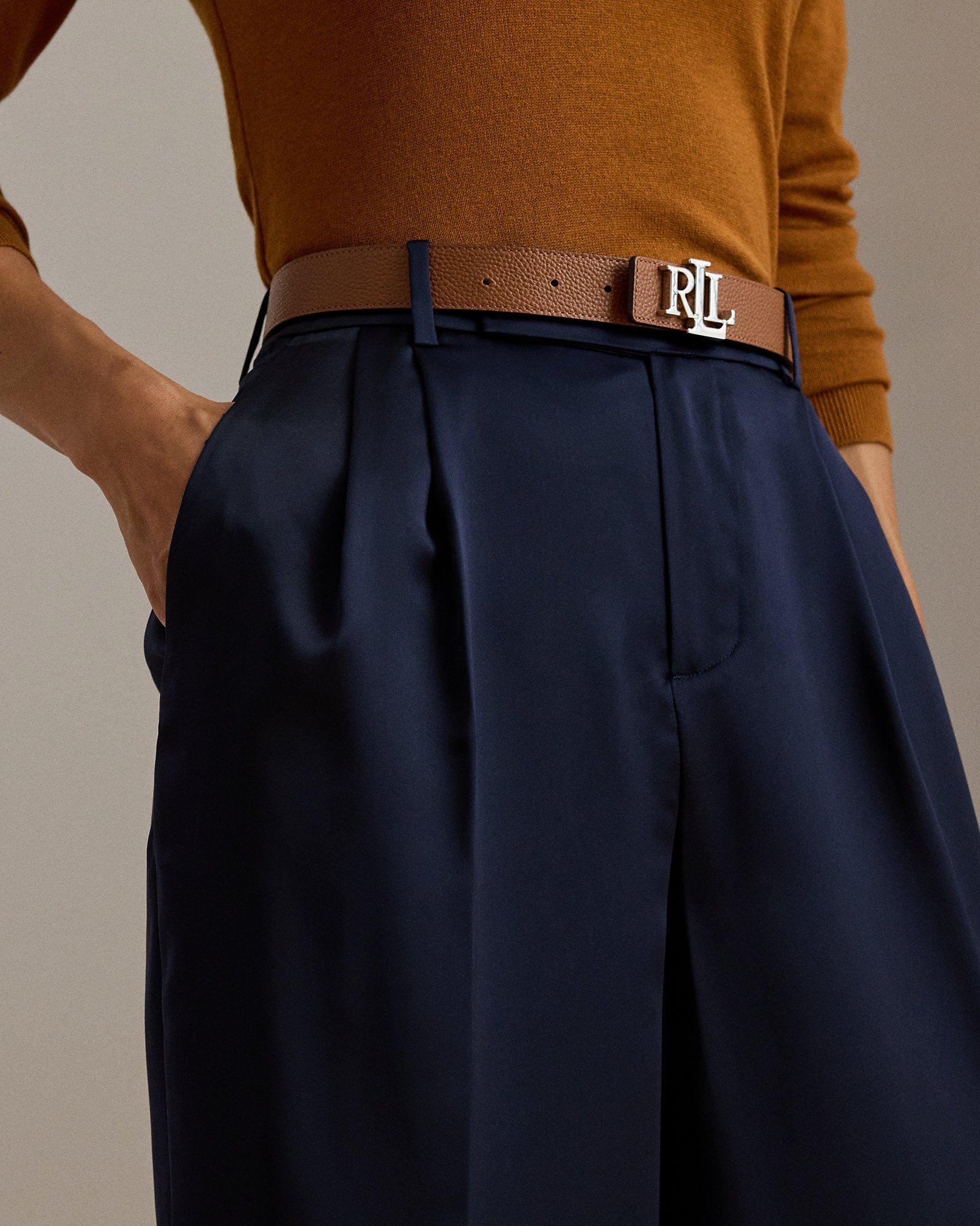 Ralph Lauren Pleated Satin Charmeuse WideLeg Pant