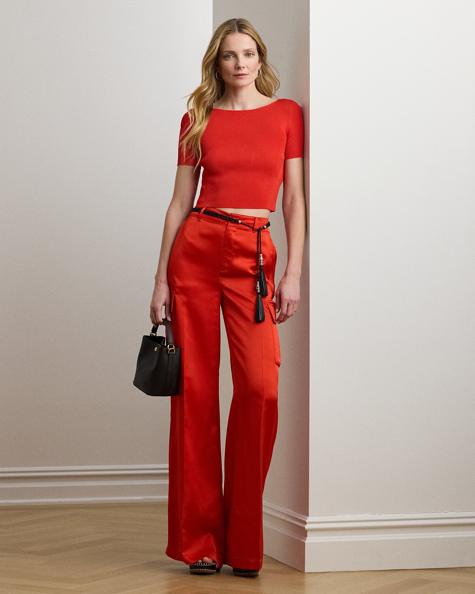Ralph Lauren RibKnit Cropped ShortSleeve Sweater