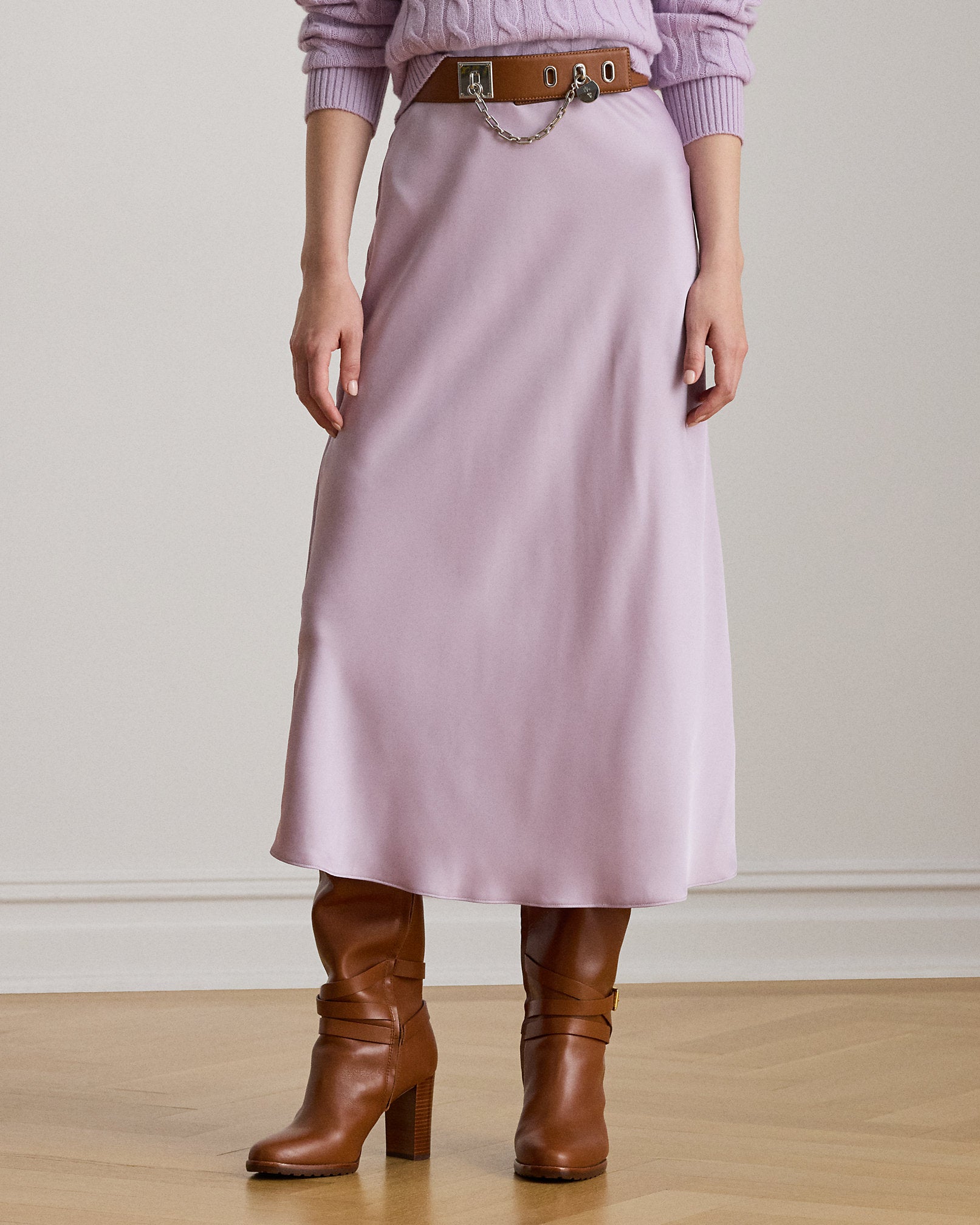 Ralph Lauren Satin Charmeuse Midi Skirt