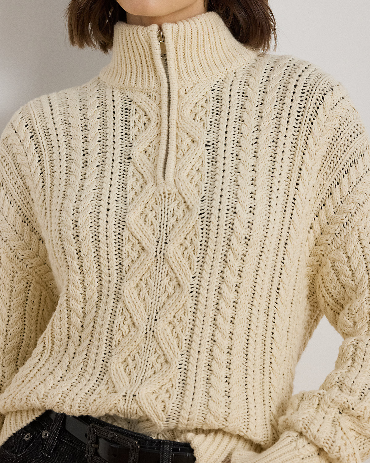 Ralph Lauren AranKnit Cotton QuarterZip Pullover