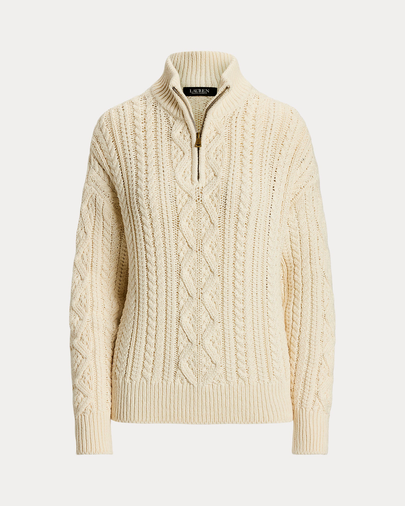 Ralph Lauren AranKnit Cotton QuarterZip Pullover