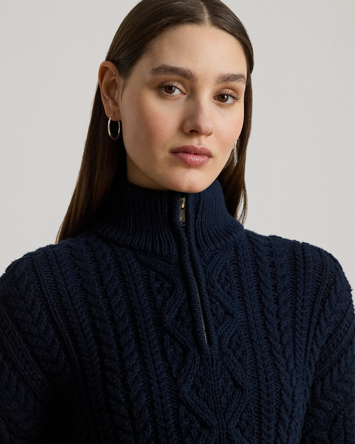 Ralph Lauren AranKnit Cotton QuarterZip Pullover