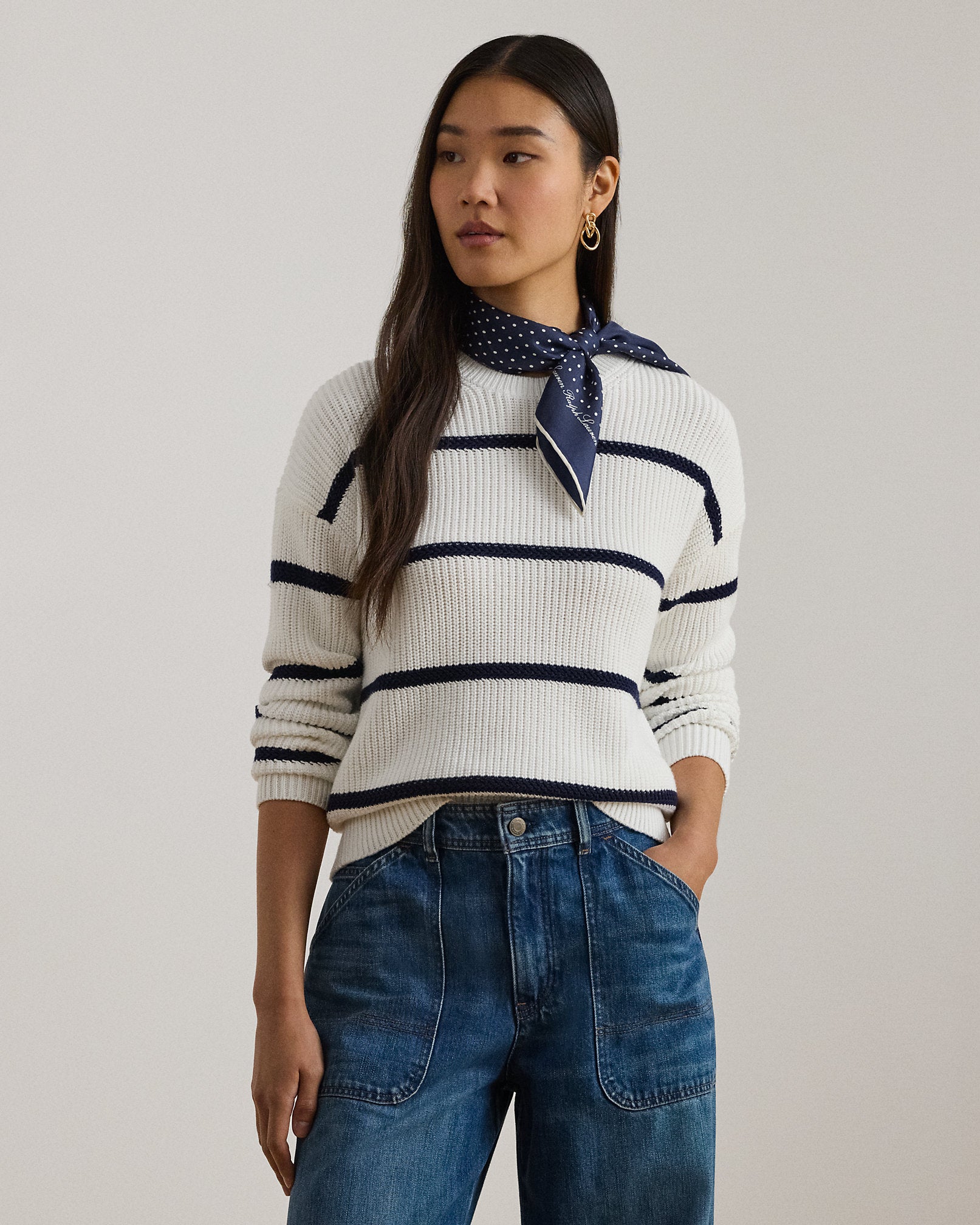 Ralph Lauren Striped RibKnit Cotton Crewneck Sweater