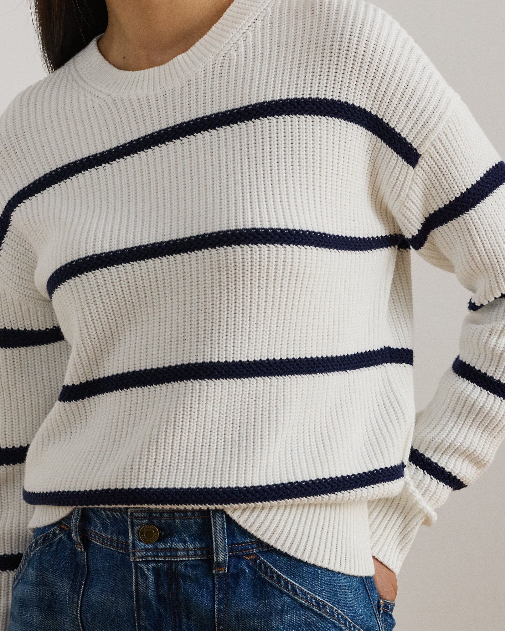 Ralph Lauren Striped RibKnit Cotton Crewneck Sweater