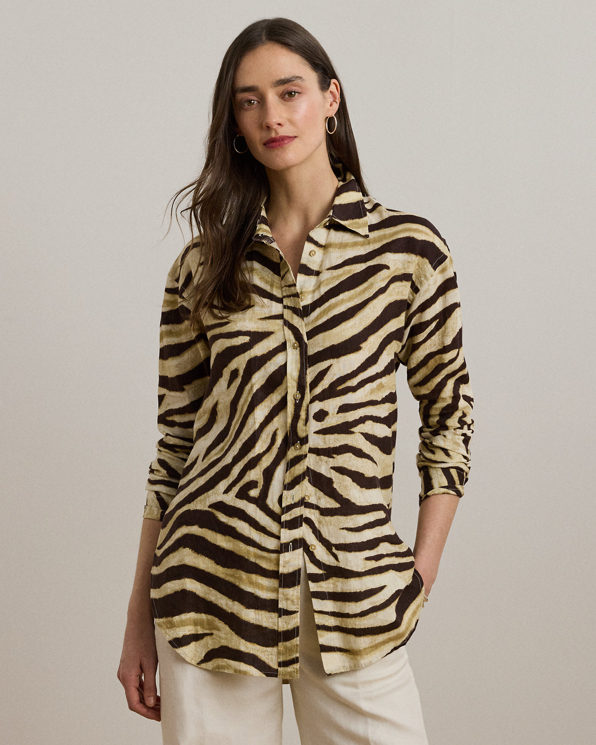 Ralph Lauren Relaxed Fit ZebraPrint Linen Shirt