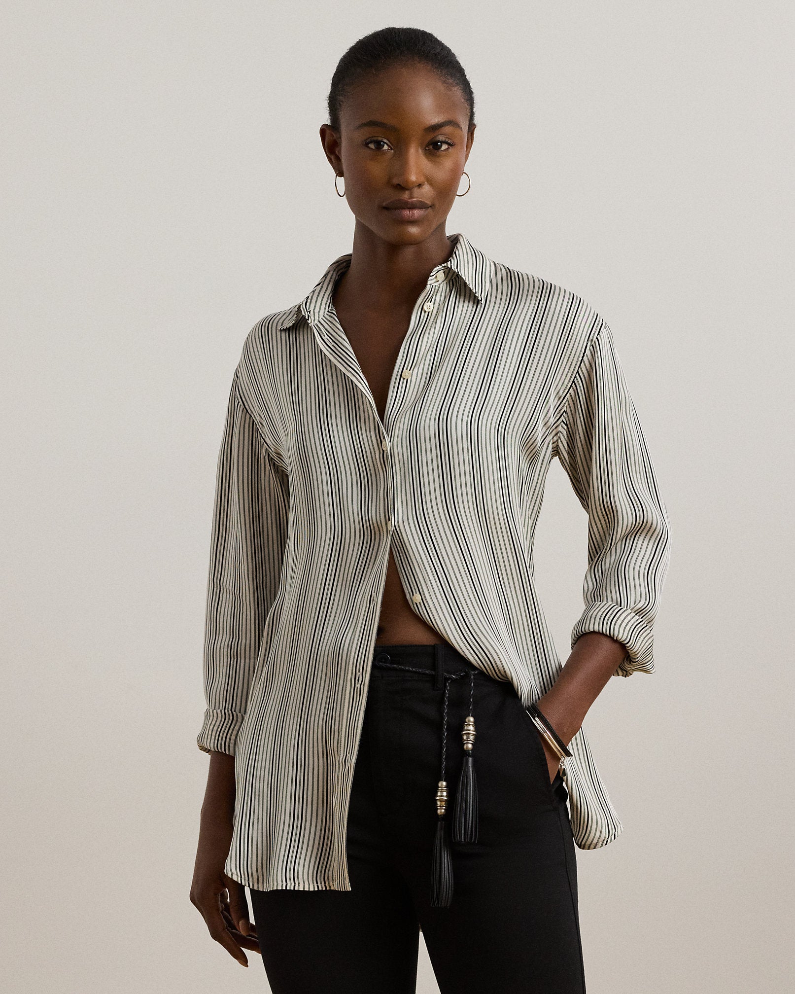 Ralph Lauren Relaxed Fit Striped Satin Shirt