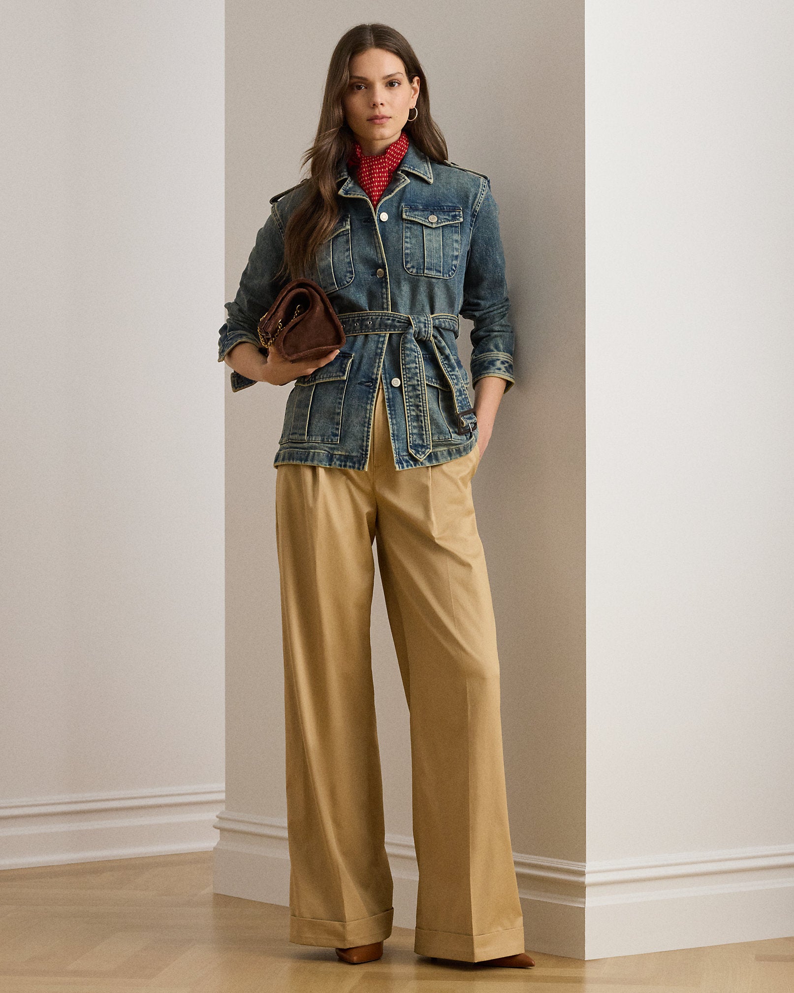 Ralph Lauren Pleated Cotton Twill WideLeg Pant