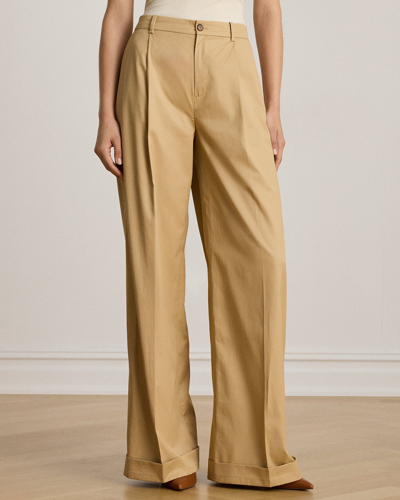 Ralph Lauren Pleated Cotton Twill WideLeg Pant