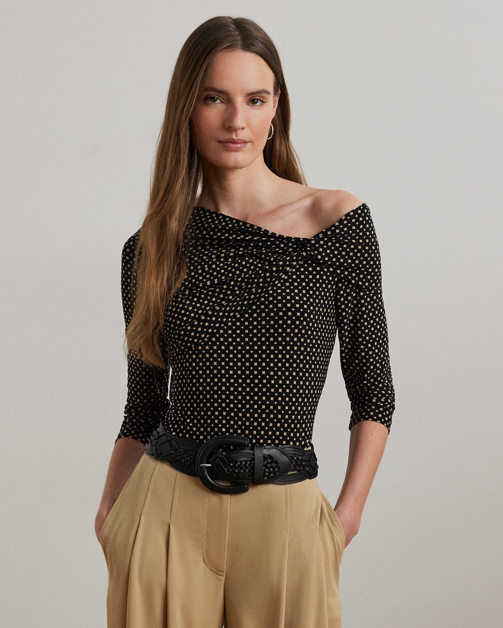 Ralph Lauren GeoPrint Jersey OfftheShoulder Top