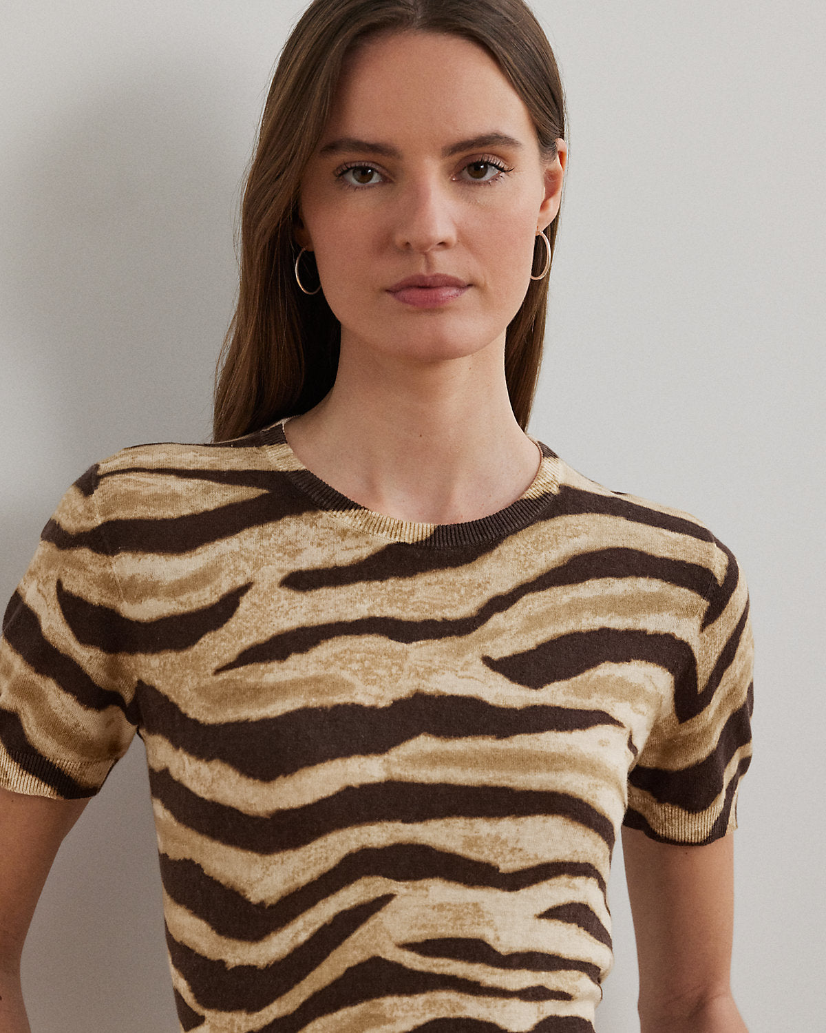 Ralph Lauren Print LinenCotton ShortSleeve Sweater