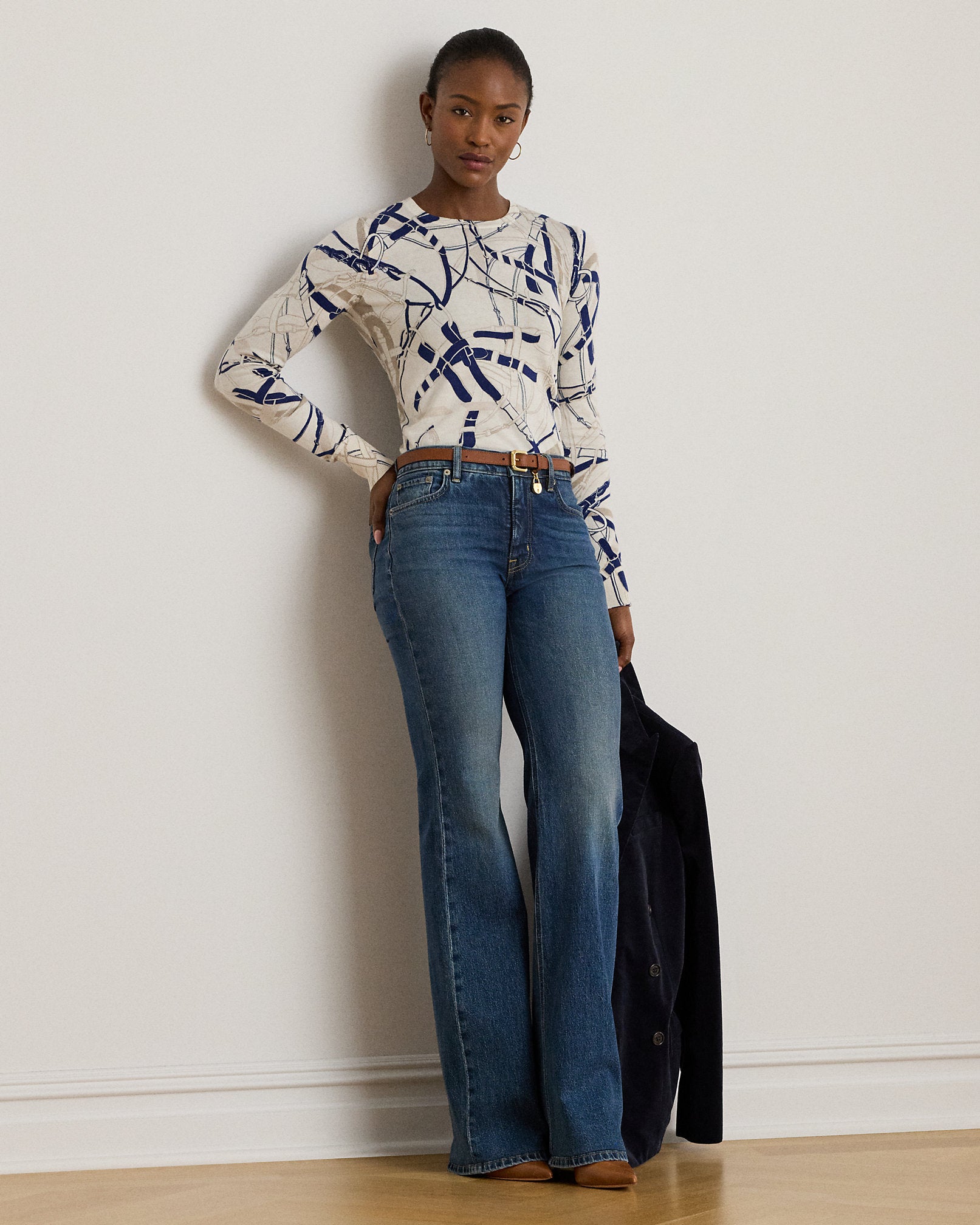 Ralph Lauren BeltingPrint CottonBlend Sweater