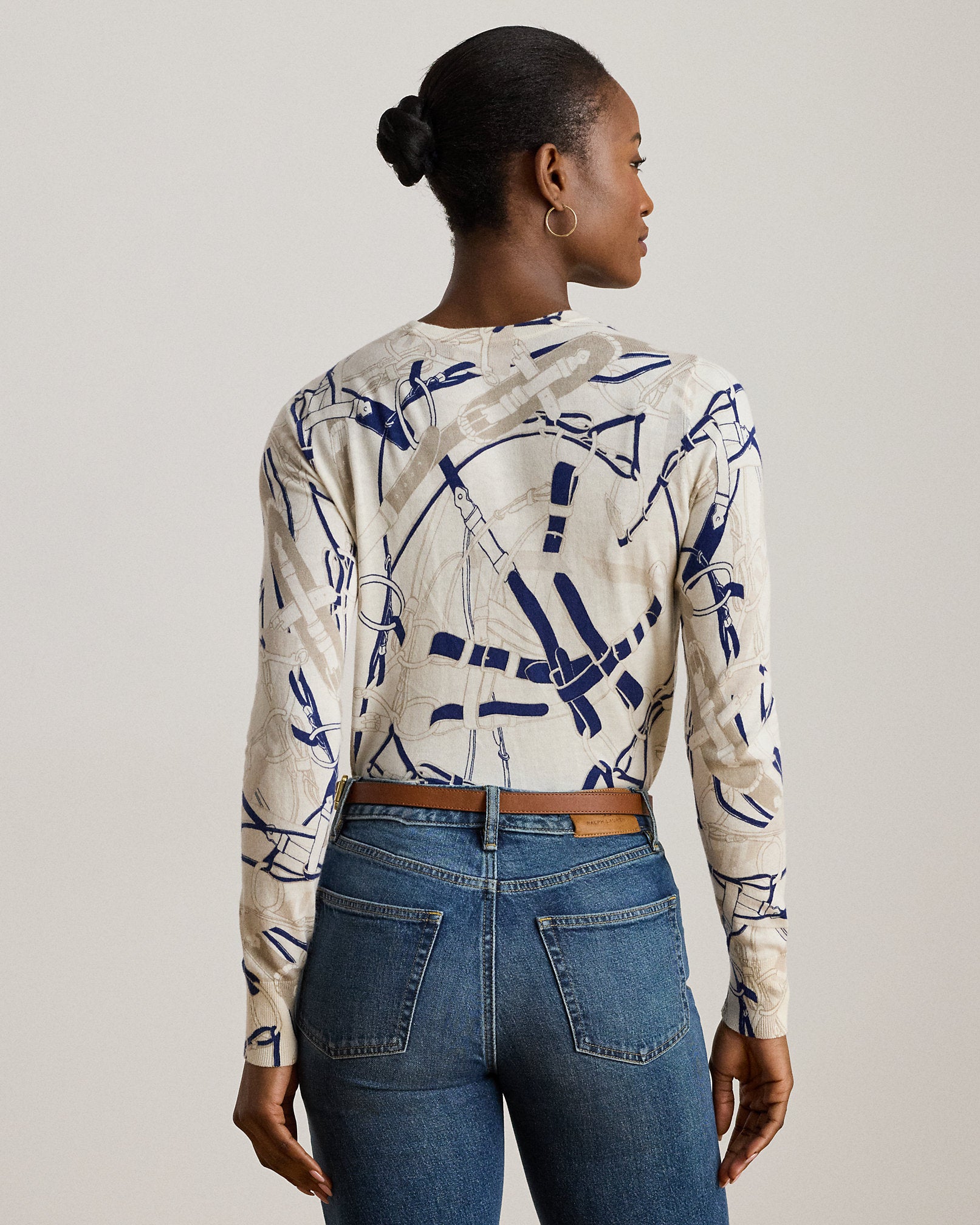 Ralph Lauren BeltingPrint CottonBlend Sweater
