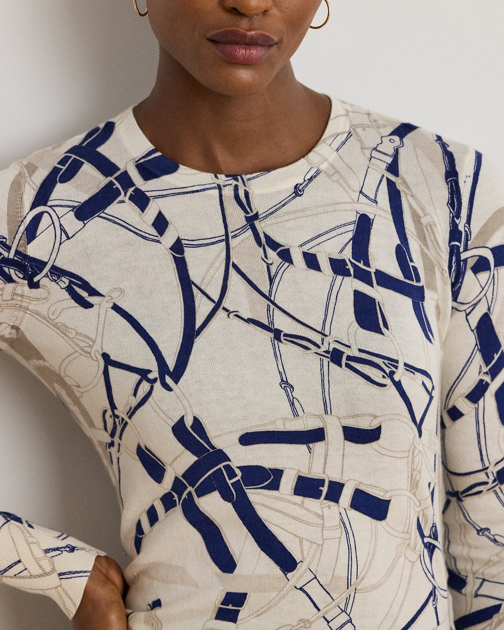 Ralph Lauren BeltingPrint CottonBlend Sweater