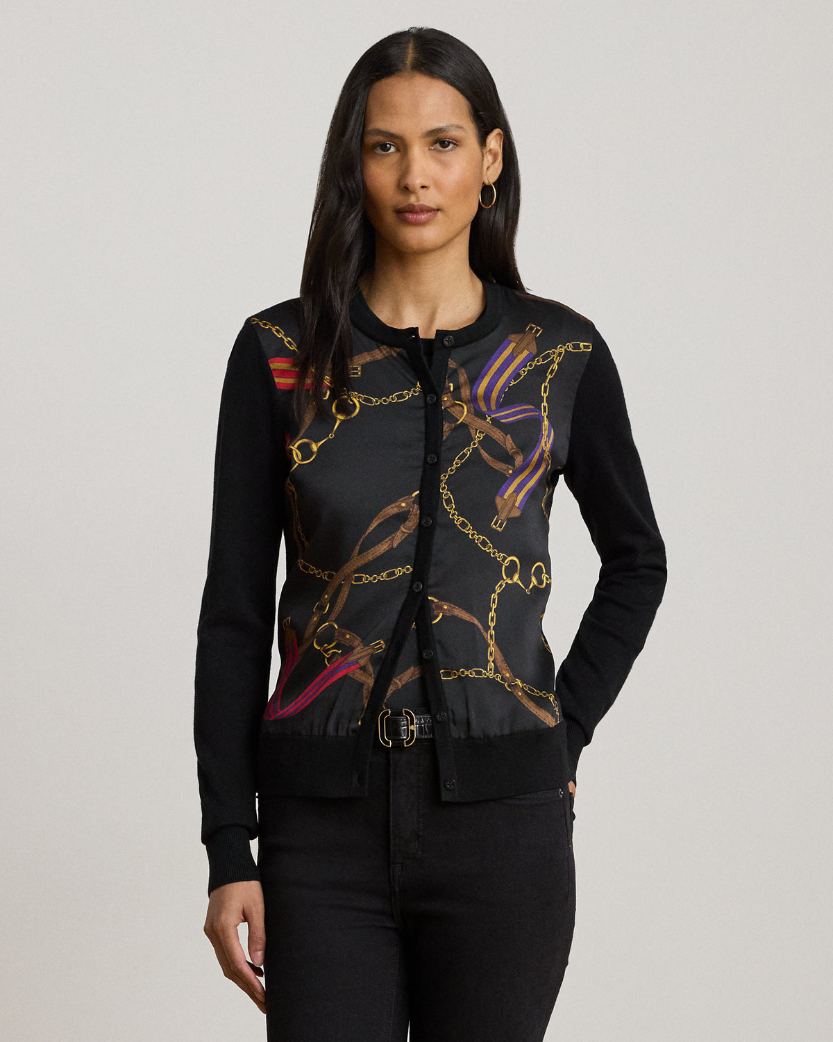 Ralph Lauren BeltingPrint CottonBlend Cardigan