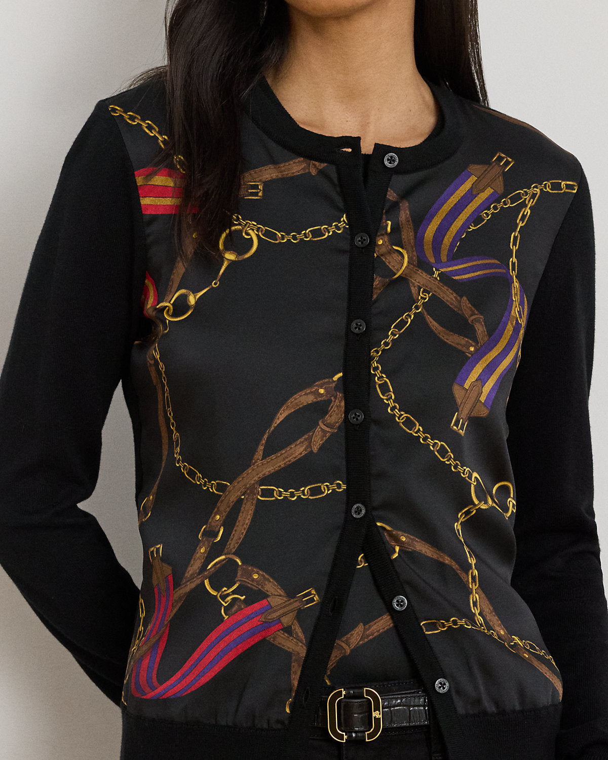 Ralph Lauren BeltingPrint CottonBlend Cardigan