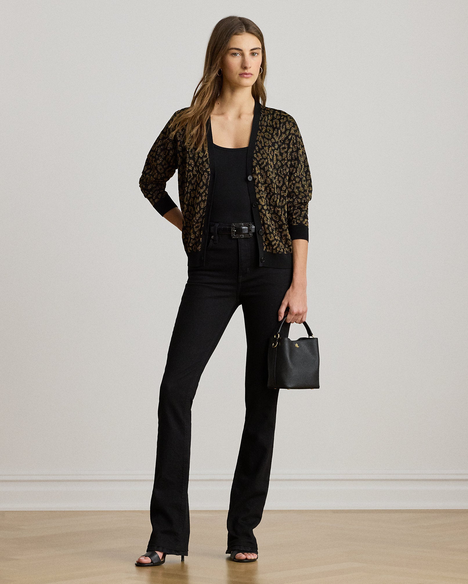 Ralph Lauren Metallic Ocelot DoubleKnit Cardigan