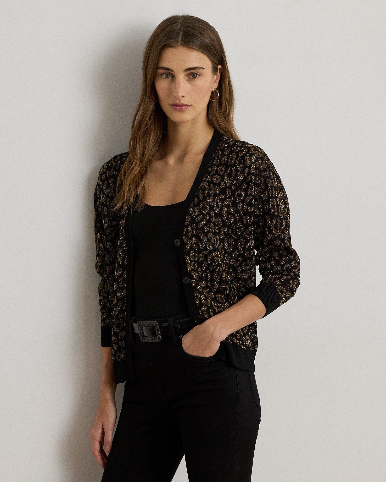 Ralph Lauren Metallic Ocelot DoubleKnit Cardigan
