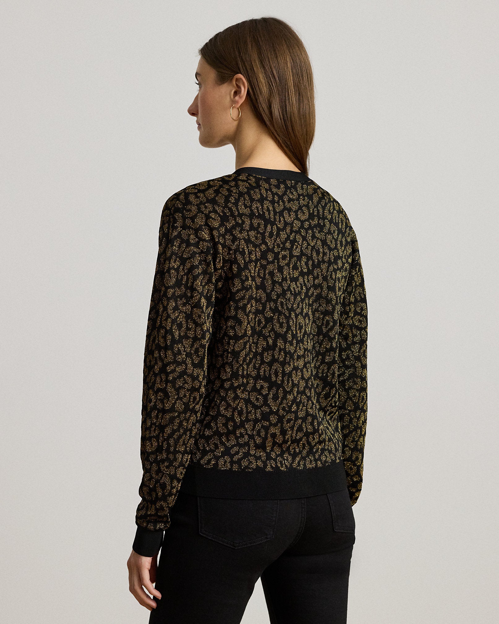 Ralph Lauren Metallic Ocelot DoubleKnit Cardigan