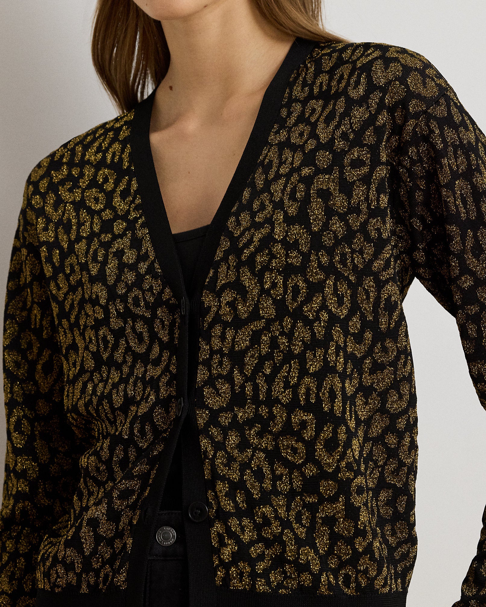 Ralph Lauren Metallic Ocelot DoubleKnit Cardigan