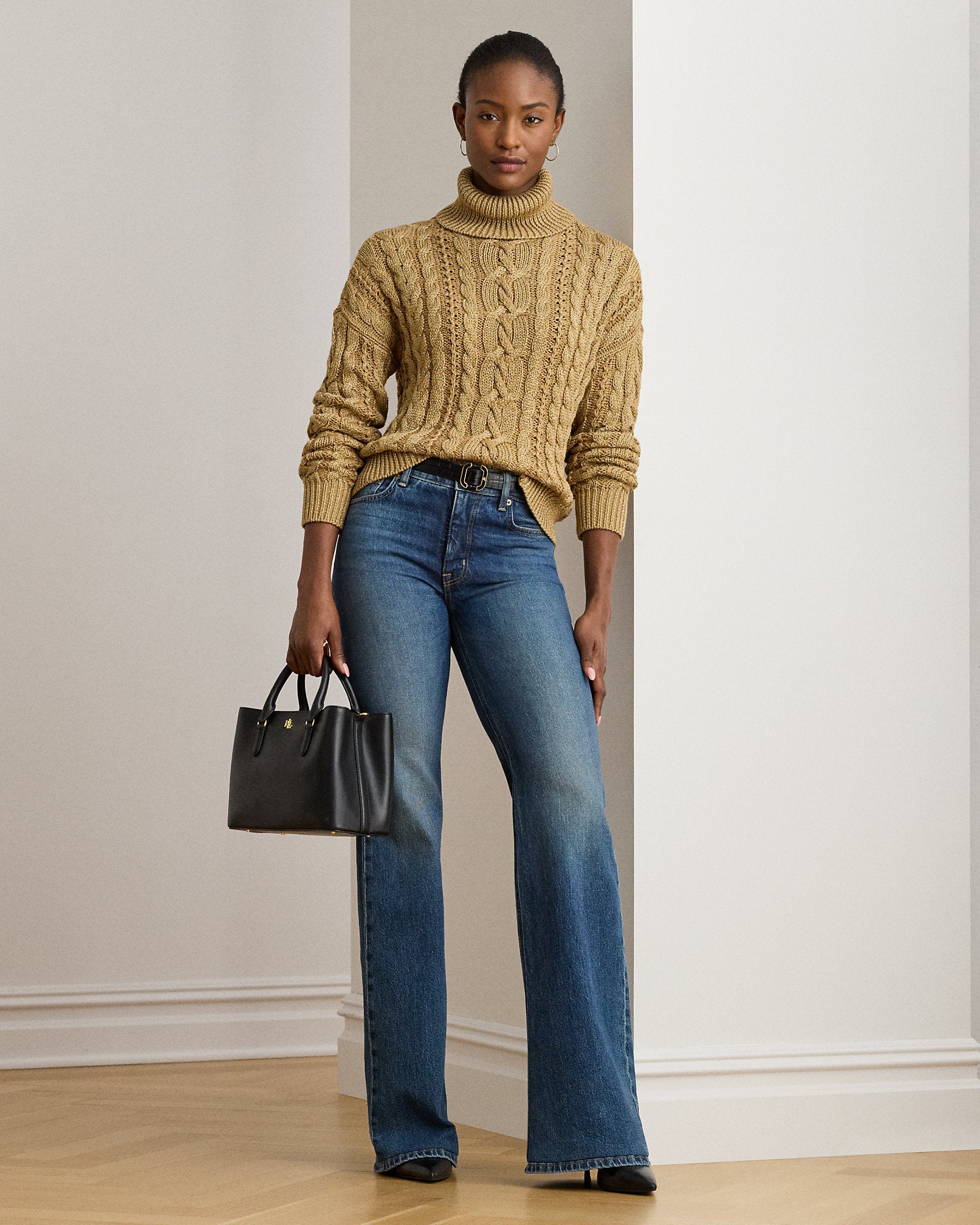 Ralph Lauren Metallic CableKnit Turtleneck Sweater